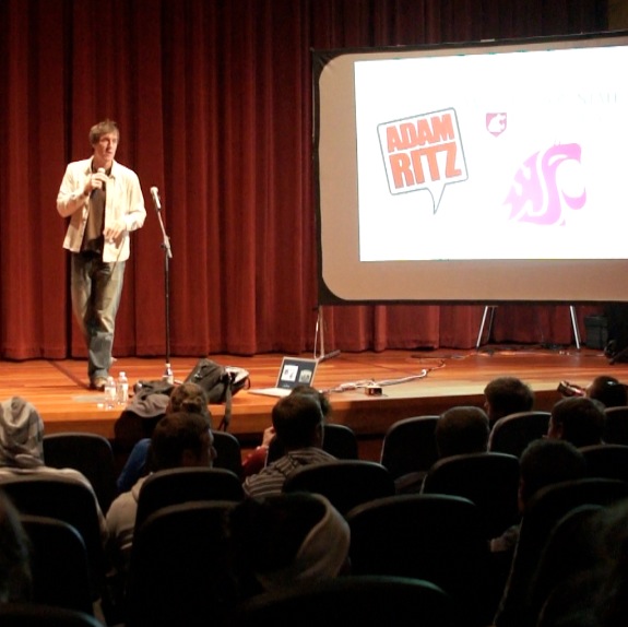 Adam 'broadcasting' at Washington State University